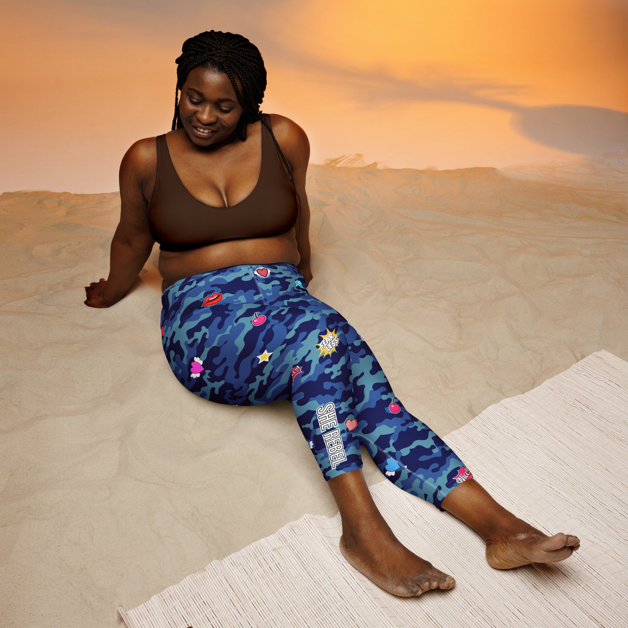 Fierce Blue Camo Yoga Capri Leggings